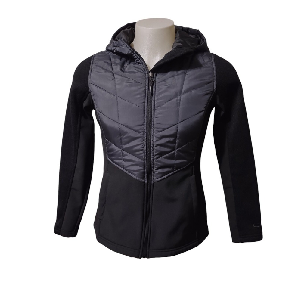 CB Winter Jacket Women's Size Medium Hooded Black Full Zip Pockets Partial Knit